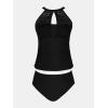 imageCUPSHE Womens Tankini Sets High Neck Mesh Cutouts Two Piece Bathing Suits Adjustable Straps Mid Rise SwimwearBlack