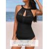 imageCUPSHE Womens Tankini Sets High Neck Mesh Cutouts Two Piece Bathing Suits Adjustable Straps Mid Rise SwimwearBlack
