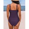 imageCUPSHE Womens Tankini Sets High Neck Mesh Cutouts Two Piece Bathing Suits Adjustable Straps Mid Rise SwimwearDeep Purple