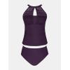 imageCUPSHE Womens Tankini Sets High Neck Mesh Cutouts Two Piece Bathing Suits Adjustable Straps Mid Rise SwimwearDeep Purple