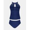 imageCUPSHE Womens Tankini Sets High Neck Mesh Cutouts Two Piece Bathing Suits Adjustable Straps Mid Rise SwimwearNavy Blue