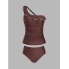 imageCUPSHE Womens Tankini Sets One Shoulder Neck Asymmetrical Ruffles Two Piece Swimsuit Adjustable Straps SwimwearReddish Brown