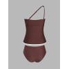 imageCUPSHE Womens Tankini Sets One Shoulder Neck Asymmetrical Ruffles Two Piece Swimsuit Adjustable Straps SwimwearReddish Brown