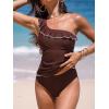 imageCUPSHE Womens Tankini Sets One Shoulder Neck Asymmetrical Ruffles Two Piece Swimsuit Adjustable Straps SwimwearReddish Brown