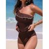 imageCUPSHE Womens Tankini Sets One Shoulder Neck Asymmetrical Ruffles Two Piece Swimsuit Adjustable Straps SwimwearReddish Brown