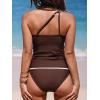 imageCUPSHE Womens Tankini Sets One Shoulder Neck Asymmetrical Ruffles Two Piece Swimsuit Adjustable Straps SwimwearReddish Brown