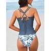 imageCUPSHE Womens Tankini Sets Plunging Neck Two Piece Swimsuit Self Tie Dual Adjustable Straps Swimwear O RingSteel BlueFloral