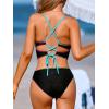 imageCUPSHE Womens Tankini Sets Scoop Neck Shell Stitch Two Piece Swimsuit Crisscross Strappy Mid Rise SwimwearBlack