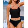 imageCUPSHE Womens Tankini Sets Scoop Neck Shell Stitch Two Piece Swimsuit Crisscross Strappy Mid Rise SwimwearBlack