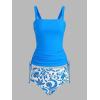 imageCUPSHE Womens Tankini Sets Square Neck High Waisted Two Piece Bathing Suits Adjustable Straps Drawstring SwimwearBright BlueFloral