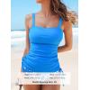 imageCUPSHE Womens Tankini Sets Square Neck High Waisted Two Piece Bathing Suits Adjustable Straps Drawstring SwimwearBright BlueFloral
