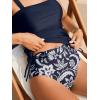 imageCUPSHE Womens Tankini Sets Square Neck High Waisted Two Piece Bathing Suits Adjustable Straps Drawstring SwimwearNavy BluePlants