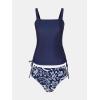 imageCUPSHE Womens Tankini Sets Square Neck High Waisted Two Piece Bathing Suits Adjustable Straps Drawstring SwimwearNavy BluePlants