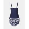 imageCUPSHE Womens Tankini Sets Square Neck High Waisted Two Piece Bathing Suits Adjustable Straps Drawstring SwimwearNavy BluePlants
