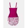imageCUPSHE Womens Tankini Sets Square Neck High Waisted Two Piece Bathing Suits Adjustable Straps Drawstring SwimwearPurple RedFloral