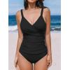imageCUPSHE Womens Tankini Sets Surplice V Neck Two Piece Bathing Suits Adjustable Straps Shirred Mid Rise SwimwearBlack