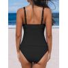 imageCUPSHE Womens Tankini Sets Surplice V Neck Two Piece Bathing Suits Adjustable Straps Shirred Mid Rise SwimwearBlack