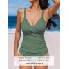 imageCUPSHE Womens Tankini Sets Surplice V Neck Two Piece Bathing Suits Adjustable Straps Shirred Mid Rise SwimwearEucalyptus Green