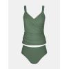imageCUPSHE Womens Tankini Sets Surplice V Neck Two Piece Bathing Suits Adjustable Straps Shirred Mid Rise SwimwearEucalyptus Green