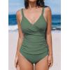 imageCUPSHE Womens Tankini Sets Surplice V Neck Two Piece Bathing Suits Adjustable Straps Shirred Mid Rise SwimwearEucalyptus Green