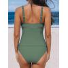 imageCUPSHE Womens Tankini Sets Surplice V Neck Two Piece Bathing Suits Adjustable Straps Shirred Mid Rise SwimwearEucalyptus Green
