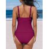 imageCUPSHE Womens Tankini Sets Surplice V Neck Two Piece Bathing Suits Adjustable Straps Shirred Mid Rise SwimwearFuchsia