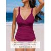 imageCUPSHE Womens Tankini Sets Surplice V Neck Two Piece Bathing Suits Adjustable Straps Shirred Mid Rise SwimwearFuchsia