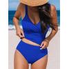 imageCUPSHE Womens Tankini Sets Surplice V Neck Two Piece Bathing Suits Adjustable Straps Shirred Mid Rise SwimwearRoyal Blue