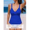 imageCUPSHE Womens Tankini Sets Surplice V Neck Two Piece Bathing Suits Adjustable Straps Shirred Mid Rise SwimwearRoyal Blue