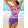 imageCUPSHE Womens Tankini Sets Two Piece Bathing Suits V Neck Adjustable Straps Textured Swimsuits Mid Rise SwimwearRainbowPurple