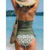 imageCUPSHE Womens Tankini Sets Two Piece Swimsuit High Neck Halter Mid Rise Adjustable DrawstringsOlive GreenFloral