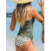 imageCUPSHE Womens Tankini Sets Two Piece Swimsuit High Neck Halter Mid Rise Adjustable DrawstringsOlive GreenFloral