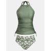 imageCUPSHE Womens Tankini Sets Two Piece Swimsuit High Neck Halter Mid Rise Adjustable DrawstringsOlive GreenFloral