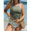 imageCUPSHE Womens Tankini Sets Two Piece Swimsuit High Neck Halter Mid Rise Adjustable DrawstringsOlive GreenFloral