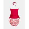 imageCUPSHE Womens Tankini Sets Two Piece Swimsuit High Neck Halter Mid Rise Adjustable DrawstringsTrue RedFloral