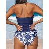 imageCUPSHE Womens Tankini Sets Two Piece Swimsuit High Neck Halter Mid Rise Adjustable DrawstringsWhiteNavy Blue Floral