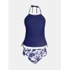 imageCUPSHE Womens Tankini Sets Two Piece Swimsuit High Neck Halter Mid Rise Adjustable DrawstringsWhiteNavy Blue Floral