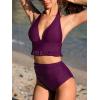 imageCUPSHE Womens Tankini Sets Two Piece Swimsuit High Waisted V Neck Ruffled Sexy Bathing Suit Wide Halter Strap RuchedDeep Purple