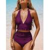 imageCUPSHE Womens Tankini Sets Two Piece Swimsuit High Waisted V Neck Ruffled Sexy Bathing Suit Wide Halter Strap RuchedDeep Purple