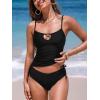 imageCUPSHE Womens Tankini Sets Two Piece Swimsuit Keyhole Cutout Scoop Neck Spaghetti Straps Drawstring Tie Bathing SuitBlack