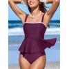 imageCUPSHE Womens Tankini Sets Two Piece Swimsuit Square Neck Bathing Suit Adjustable Straps Shell Stitched Ruffled HemWine RedWhite