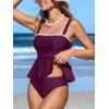 imageCUPSHE Womens Tankini Sets Two Piece Swimsuit Square Neck Bathing Suit Adjustable Straps Shell Stitched Ruffled HemWine RedWhite