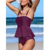 imageCUPSHE Womens Tankini Sets Two Piece Swimsuit Square Neck Bathing Suit Adjustable Straps Shell Stitched Ruffled HemWine RedWhite