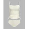 imageCUPSHE Womens Tankini Sets Two Piece Swimsuit Square Neck Mesh Bathing Suit Adjustable Spaghetti Straps DrawstringBeige