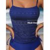 imageCUPSHE Womens Tankini Sets Two Piece Swimsuit Square Neck Mesh Bathing Suit Adjustable Spaghetti Straps DrawstringNavy Blue
