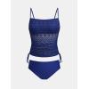 imageCUPSHE Womens Tankini Sets Two Piece Swimsuit Square Neck Mesh Bathing Suit Adjustable Spaghetti Straps DrawstringNavy Blue