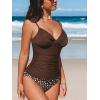 imageCUPSHE Womens Tankini Sets Two Piece Swimsuit V Neck Bathing Suit Adjustable Spaghetti Straps Ruched Mid Rise TexturedBrownWhite Dot