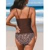 imageCUPSHE Womens Tankini Sets Two Piece Swimsuit V Neck Bathing Suit Adjustable Spaghetti Straps Ruched Mid Rise TexturedBrownWhite Dot