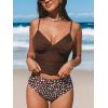 imageCUPSHE Womens Tankini Sets Two Piece Swimsuit V Neck Bathing Suit Adjustable Spaghetti Straps Ruched Mid Rise TexturedBrownWhite Dot