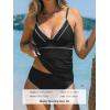 imageCUPSHE Womens Tankini Sets Two Piece Swimsuit V Neck Ruched Shell Stitched Bathing Suit Spaghetti Adjustable StrapsBlack